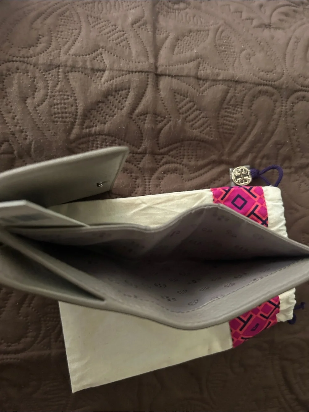Tory Burch Gray Pebbled Leather Trifold Wallet